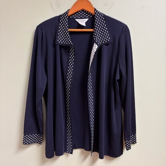 Exclusively Misook Tank Cardigan Set Petite L Quiet Luxury Navy Polka Dot Knit - Picture 6 of 13